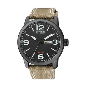 CITIZEN シチズン BM8476-23E エコドライブ ソーラー充電 カーキ ベージュ キャンバス x レザーバンド メンズ 腕時計 ミリタリー