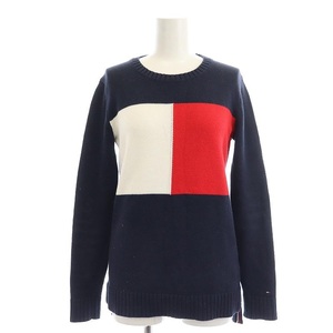 トミーヒルフィガー TOMMY HILFIGER フラッグロゴ ニット セーター 長袖 XXS 紺 白 赤 /HK ■OS レディース