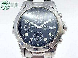 2409601436　＃ BULOVA ブローバ BVS205 クォーツ QZ 3針 クロノグラフ デイト 腕時計 黒文字盤 ブラック 純正ベルト ヴィンテージ 中古