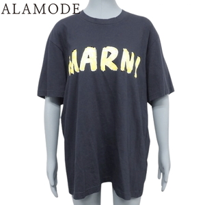 MARNI(マルニ) ペイントロゴTシャツ トップス アパレル 半袖 46 コットン ネイビー イエロー黄 40802105565【アラモード】