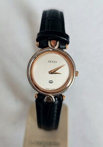 稼働品 GUCCI 4500L レディース腕時計 アイボリー文字盤 新品電池 