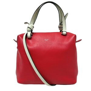 CELINE セリーヌ ソフトキューブ スモール 2WAY ハンドバッグ カーフ レディース レッド 【中古品】 22411K387