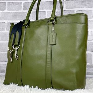 1円【希少色/極美品】コーチ COACH トートバッグ メトロポリタン 2way A4収納可 大容量 肩掛け メンズ ビジネス レザー 本革 グリーン 緑