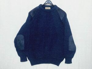 【BREANIRE】スコットランド製 フィッシャーマンセーター ミックス クルーネック レザーパッチ ヴィンテージ vintage