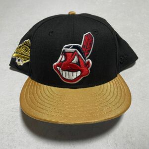 New Era ニューエラ MLB Cleveland Indians クリーブランド インディアンス ワフー酋長 キャップ 帽子 ゴールド 金 7 7/8 62.5cm