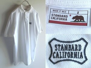 ネコポス対応 STANDARD CALIFORNIA スタンダードカリフォルニア SD SHIELD LOGO POLO SHIRT ロゴプリント 鹿の子 ポロシャツ L ホワイト 白