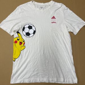 アディダス ピカチュウ サッカー ポケモン Tシャツ 半袖 Lサイズ 古着 used メンズ adidas ホワイト 白