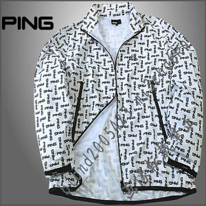 ■新品【PING GOLF】ピンゴルフ WATER RRPELLENT 高撥水素材 総ロゴ柄フルジップジャケット■WH/LL(XL)