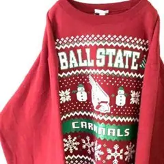 チャンピオン BALLSTATE スノーマン スウェット L レッド赤 古着