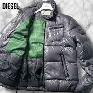 希少XL相当!!!美品!!! DIESEL ダウンジャケット ロゴプレート ニット切替 バイカラー 肉厚 フェザー アウター ディーゼル メンズ グレー LL