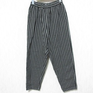 美品 23SS pas de calais パドカレ Linen cotton striped pants ストライプ柄 イージー テーパードパンツ 8301 34 グレー×ブラック