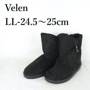 EB3342*Velen*レディースショートムートンブーツ*LL-24.5〜25cm*黒