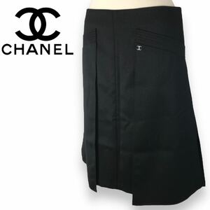 m14 CHANEL シャネル 96A ココマーク ウール 膝丈スカート フォーマル ビジネス ブラック 黒 P29386 毛 100% 正規品 38 ヴィンテージ 