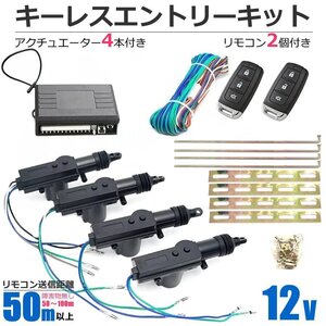 12V キーレスエントリー キット アクチュエーター付 ドアロックキット キーレスキット 集中ドアロック ダミーLED 結線説明書付き/ 149-143