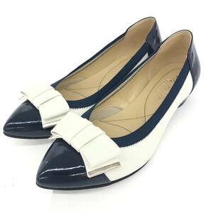 美品◆DIANA ダイアナ パンプス 23.0◆ ブラック/ホワイト 素材切替 リボン レディース 靴 シューズ shoes