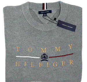 【新品】トミーヒルフィガー ■ コットンセーター ■ XL ■ グレー ロゴ フラッグ Tommy Hilfiger 正規品