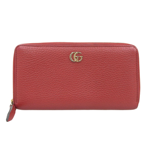 【本物保証】 グッチ GUCCI GGマーモント ラウンドファスナー長財布 レザー レッド 456117 496334