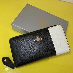 極美品 Vivienne Westwood ヴィヴィアンウエストウッド レザー 白黒 ツートンカラー ラウンドファスナー 長財布 箱付き