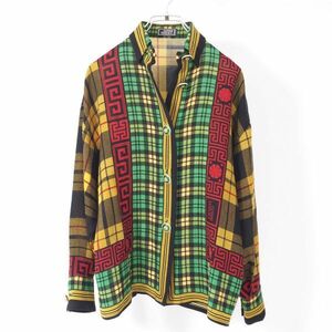 4-ZD063 ジャンニ ヴェルサーチ GIANNI VERSACE チェック柄 金ボタン シャツ 40 正規品 レディース