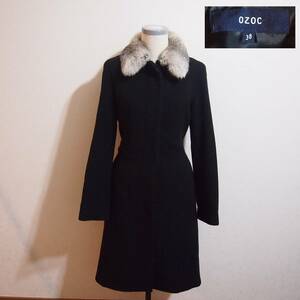 良美品!OZOC ラビットファー付きロングコート38黒