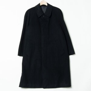 【1円スタート】HARDY AMIES ハーディエイミス ステンカラーコート 90 A3 カシミヤ100％ 黒 ブラック 無地 シンプル シック メンズ 紳士