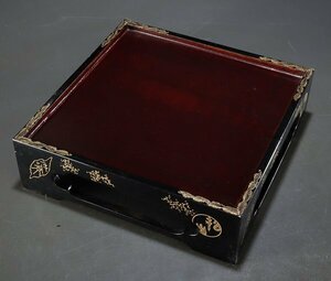 【夢讃岐】茶道煎茶/木製漆器　沈金　重箱台/四方臺　300x300 jjp113