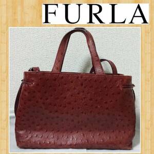 購入5万 FURLA フルラ オーストリッチ ショルダーバッグ 本革 イタリア製 レザー ハンドバッグ