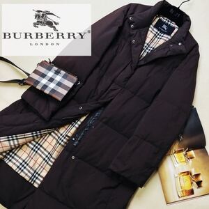 h3 美品★ひざ下ロングダウン　参考価格18万●BURBERRY LONDON●水鳥天然ダウン90%ジャケットコート　バーバリーコート レディース M