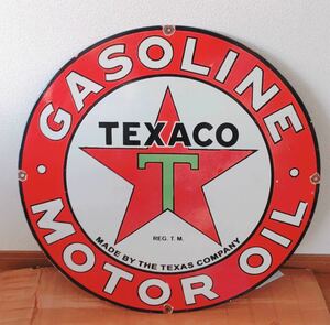 【幅76cm】テキサコ ホーロー 看板 TEXACO GASOLINE MOTOR OIL ビンテージ アンティーク アメリカ 世田谷ベース 