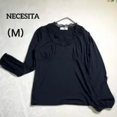 『NECESITA』（Ｍ） プルオーバー長袖トップス　襟レーヨン生地 ブラック