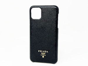 プラダ アイフォンケース iPhone 11 Pro MAX レザー サフィアーノ ブラック メタルロゴ PRADA 1ZH115