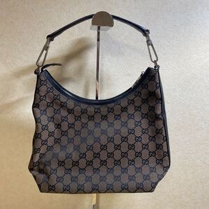 西542 GUCCI グッチ ワンショルダーバッグ GG柄 ハンドバッグ 000-0602 スエード ブラウン ロゴ柄 シルバー金具 中古品 ナイロン レザー