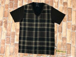 MALE&CO メンズ チェック ダブルネック 半袖Tシャツ S 焦げ茶黒