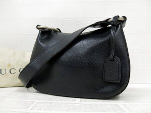 ◆美品◆GUCCI グッチ◆ピッグスキン レザー 本革◆ショルダー バッグ◆ブラック シルバー金具◆イタリア製◆斜め掛け◆ロゴ型押し◆A9541