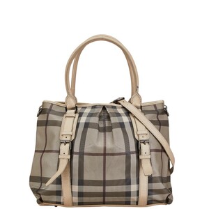 バーバリー ノバチェック ハンドバッグ ショルダーバッグ 2WAY ベージュ PVC レザー レディース BURBERRY 【中古】