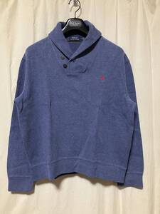 POLO RALPH LAUREN ポロ ラルフローレン へちま襟/ショールカラー トレーナー ブルーグレー系/赤 L 中古品