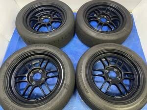 ■美品エンケイRPF15_7J+35 100/4RE-71RS205/50R15シバ185/55R15レア限定ブラック!カローラノートマーチロードスターMR2CR-Xデミオシビック