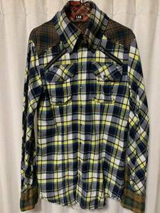 L.G.B. ルグランブルー SHIRT-G/STD/M 13601CMK チェックネルシャツ カットオフ加工 size2 緑x黄 LGB