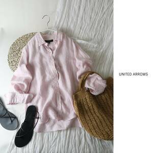 ユナイテッドアローズ UNITED ARROWS☆洗える ストライプリネンシャツ 38サイズ 日本製☆C-K 3225