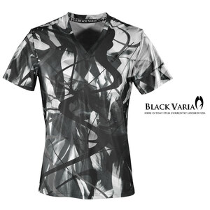 9#bv11-bk BLACK VARIA モダン 曲線カーブ ムラ プレミアム Vネック 半袖Tシャツ メンズ(ブラック黒) 3L 日本製 吸水速乾＆2wayストレッチ