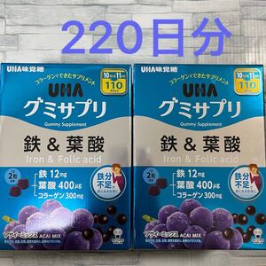 UHA味覚糖 グミサプリ 鉄＆葉酸 アサイーミックス 110日分(220粒) × 2箱セット