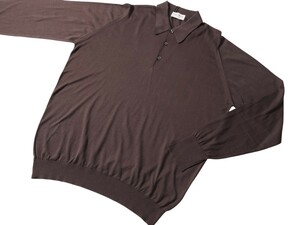  メンズ XL ジョンスメドレー 最高級コットン 長袖ポロシャツ FINCHLEY COFFEE BEAN ダークブラウン JOHN SMEDLEY イギリス製★