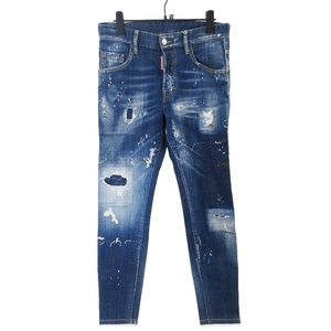 Dsquared2 ディースクエアード デニムパンツ S71LB0512 S30342 SKATER JEAN ダメージ加工 ペンキ加工 スキニー インディゴ 42 20019621