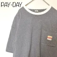 【PAY-DAY】ビッグTシャツ　半袖　ボーダー　ロゴ　M　コットン