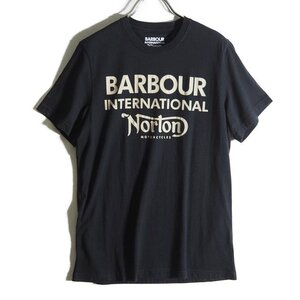 A7145f16　■Barbour バブアー × Norton ノートン■　新品 B.INTL NORTON LOGO TEE ロゴ 半袖 コットン Tシャツ ブラック 黒 S 春夏