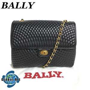 ●6D539【極美品】BALLY バリー/ショルダーバッグ/斜め掛け/キルティング/チェーン/レザー/ゴールド金具/ブラック/黒