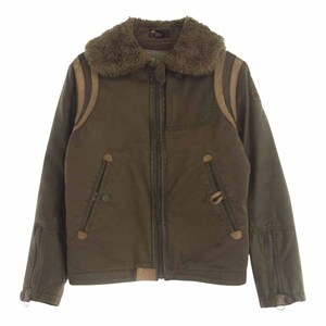 DIESEL ディーゼル 襟ボアフリース キルティング レザーヨーク ジップアップ ハンティングジャケット カーキ系 S【中古】