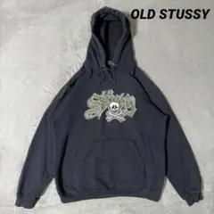 OLD STUSSY スウェットパーカー フーディ スカル ネイビー 紺タグ