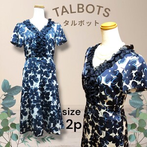 胸元フリルが大人可愛い TALBOTS タルボット ワンピース ドレス 花柄 ひざ丈ワンピース