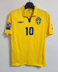 09-10スウェーデン Sweden SFF(H)#10 イブラヒモビッチ IBRAHIMOVIC 半袖 2010 WorldCup予選仕様 M